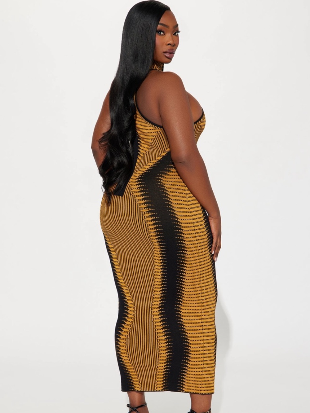 Sweater Midi Dress in Black and Mustard - Picture 5 of 5